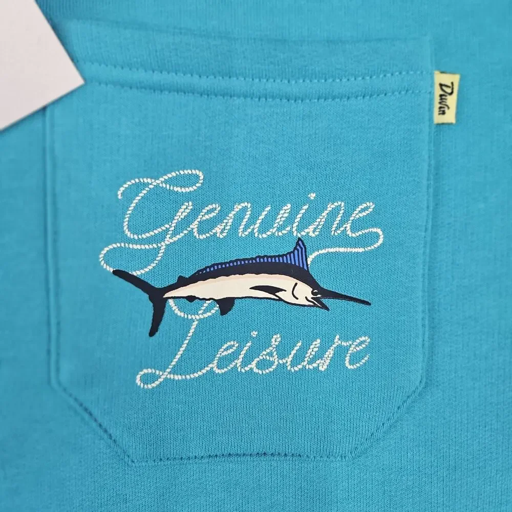 Duvin Catch Of The Day Polo Fleece Pullover Sweatshirt Teal Blue Size XL